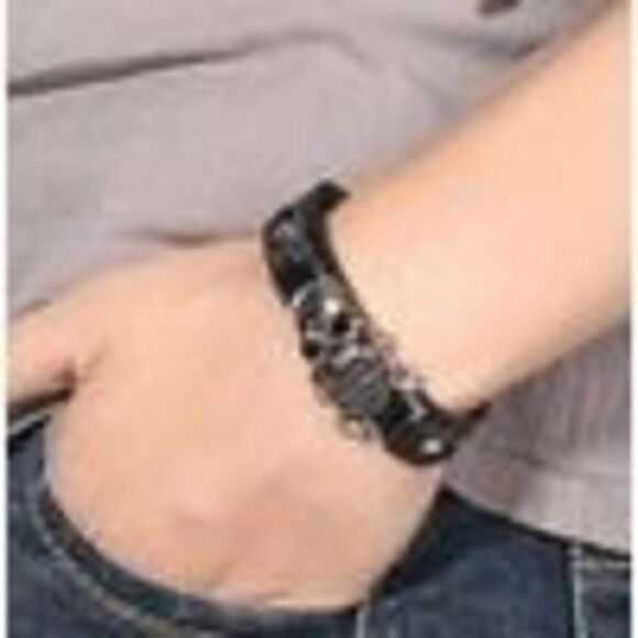 Harley Davidson Motorcycle Skull Design Unisex Leather Bracelet - Picture 4 of 4